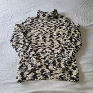 GAP Chunky Knit Turtleneck Sweater Gray Cream 100% Wool Womens Size Medium NWT